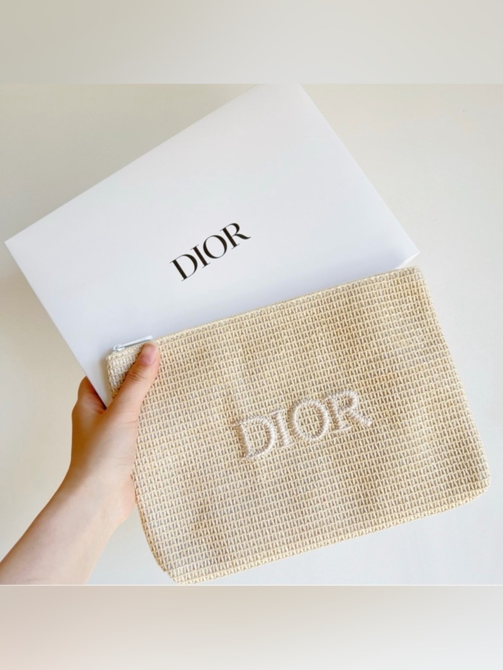 Dior Cosmetic Raffia Bag with Zip